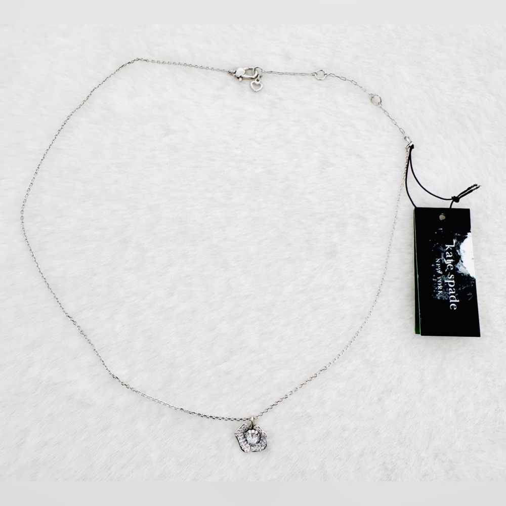 Kate Spade Silver Cubic Zirconia Poppy Pendant Necklace - NWT - Picture 10 of 10